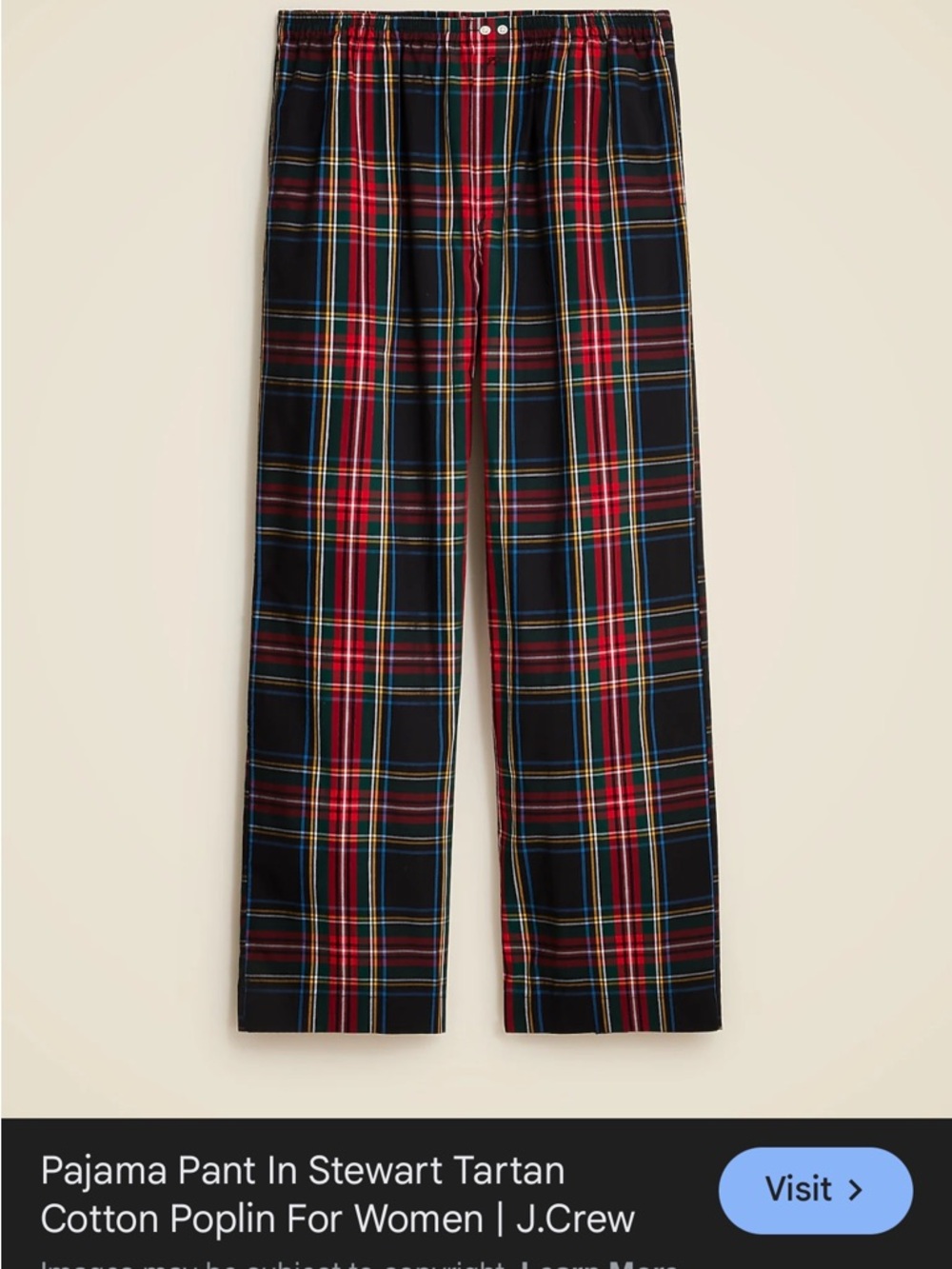 J. Crew Pajama Pants in Red, Green and Navy Holiday Tartan